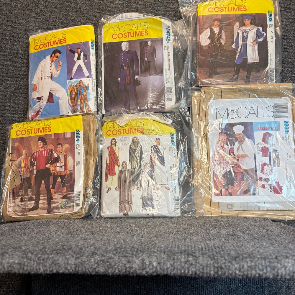 Lot of 6 Vintage 70s McCall's Sewing Patterns for Men's Costumes Elvis Chef